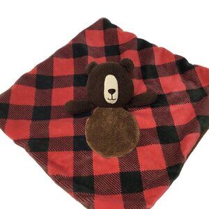 Brown Bear Teddy Red Black Buffalo Plaid Lovey Security Blanket Plush Stuffed